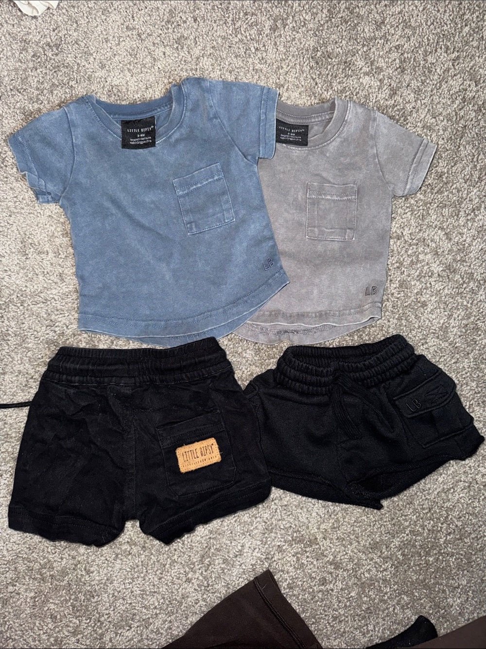 Little Bipsy Blue & Gray Pocket Tees with Black Shorts